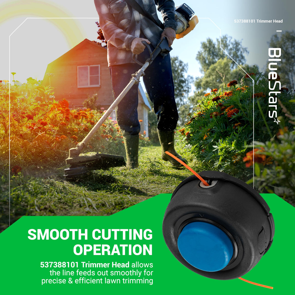 BlueStars T35 trimmer head close-up reveals durable metal construction for long-lasting use