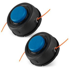 BlueStars T35 trimmer head two-pack close-up showing universal Husqvarna compatibility for quick replacement