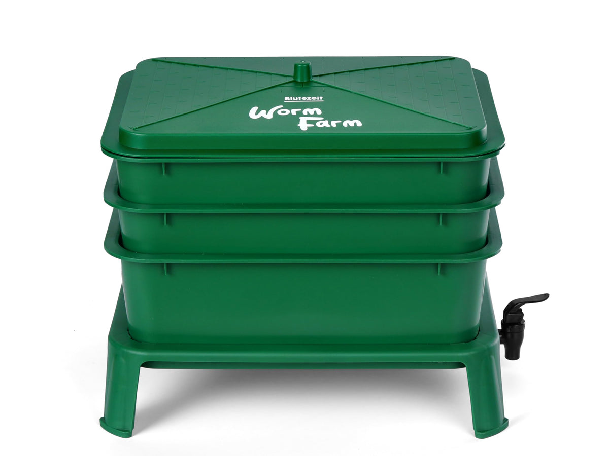 Blütezeit worm farm stacked trays for compact apartment use.