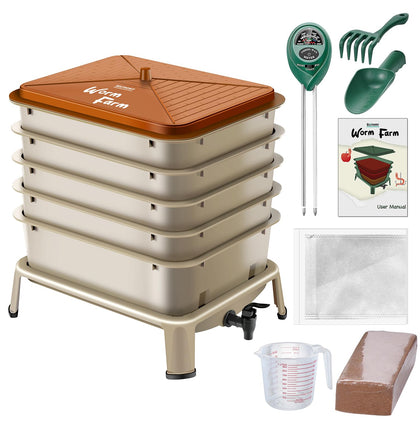 Blütezeit 5-tray worm compost bin, side view, compact design for indoor or balcony use.