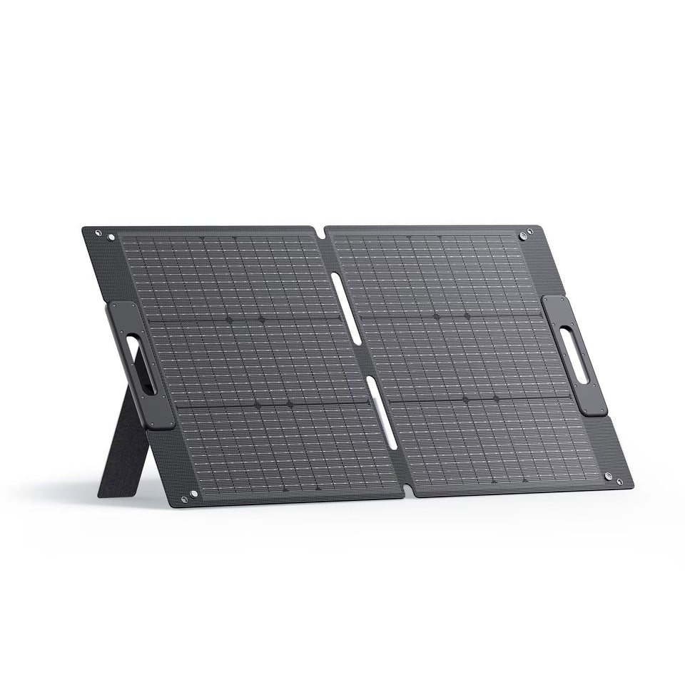 BLUETTI 100W solar panel folded compact design enhances portability for trips