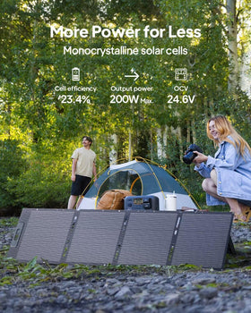 BLUETTI 200W solar panel unfolded setup ready to charge during outdoor adventures.