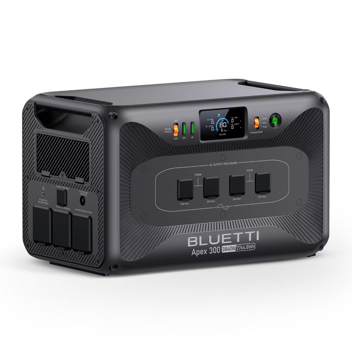 BLUETTI Apex 300 front panel display shows status for quick checks