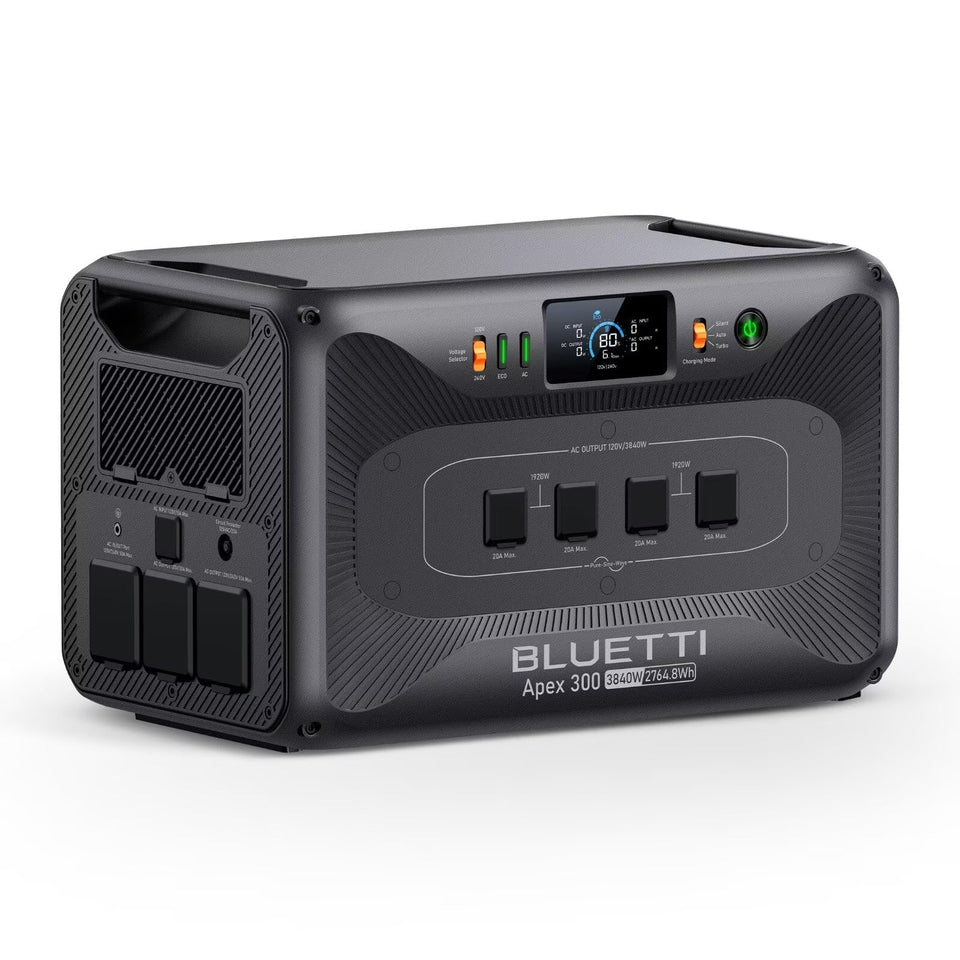 BLUETTI Apex 300 front panel display shows status for quick checks