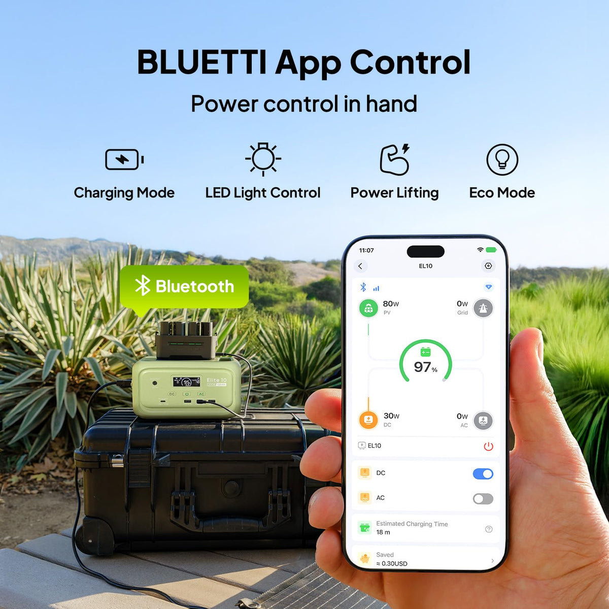 BLUETTI Elite 10 Mini solar charging setup for off-grid use