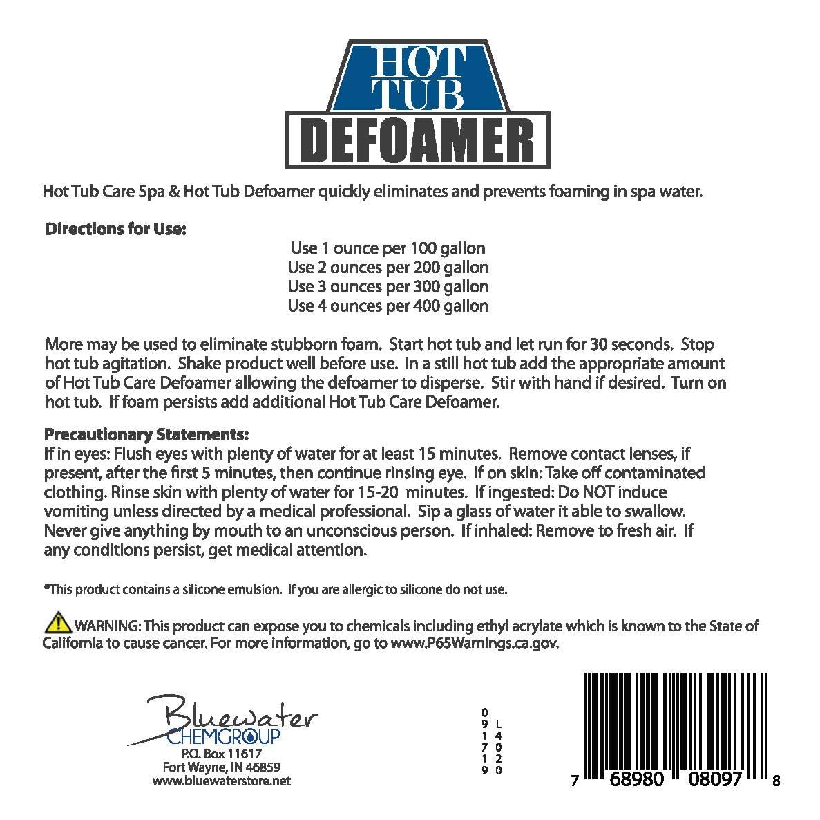 Bluewater Chemgroup eco-friendly silicone emulsion emphasizes safe spa concentrate