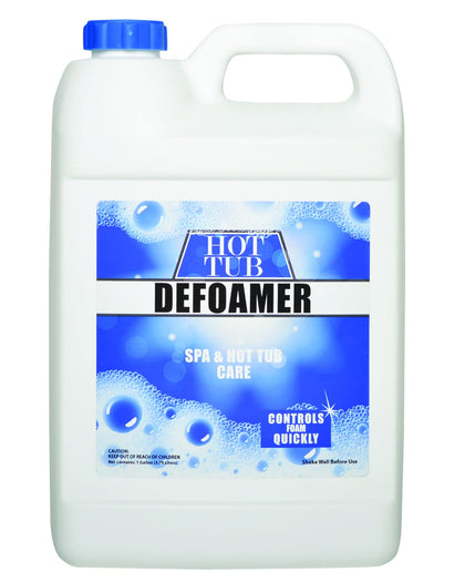 Bluewater Chemgroup Spa Defoamer bottle shows rapid foam control for hot tubs