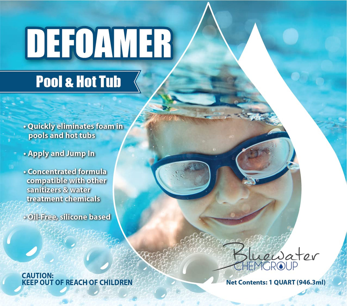 Bluewater Pool Defoamer being applied to water for dispersion.