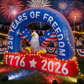 Blueweenly 250th eagle inflatable with LED lights for nighttime visibility.
