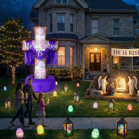 Blueweenly Easter cross inflatable height and multicolor design draw attention from afar.