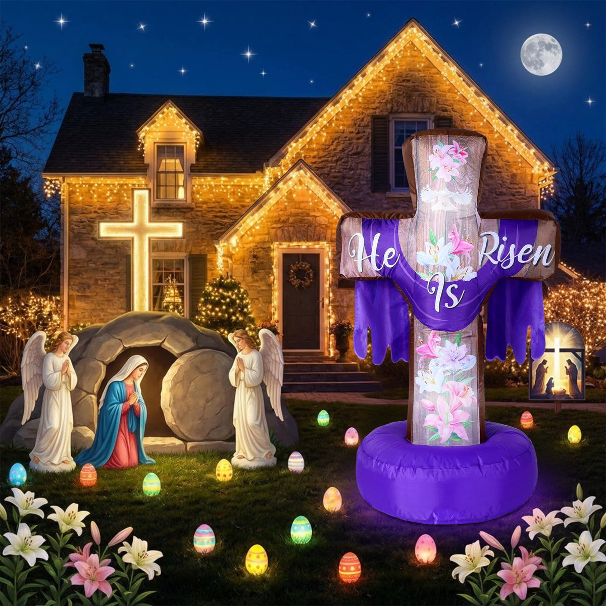 Blueweenly six-foot Easter cross inflates quickly for a noticeable lawn centerpiece.
