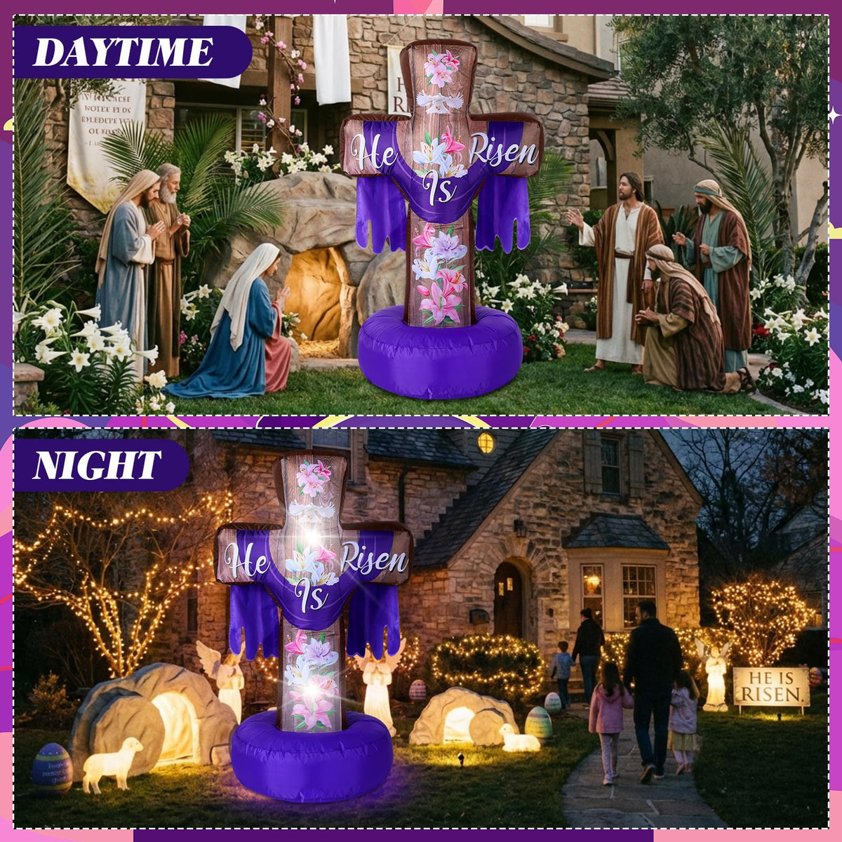Blueweenly cross inflatable offers indoor or outdoor use for flexible decorating options.