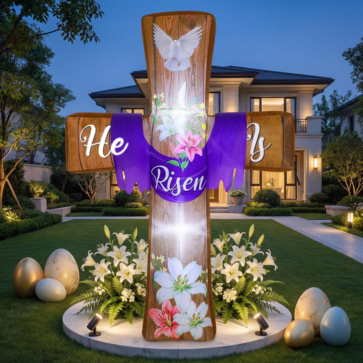 Blueweenly Easter cross with LED lights for outdoor night display.