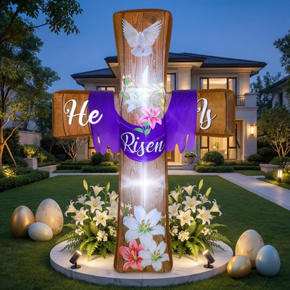 Blueweenly Easter cross with LED lights for outdoor night display.