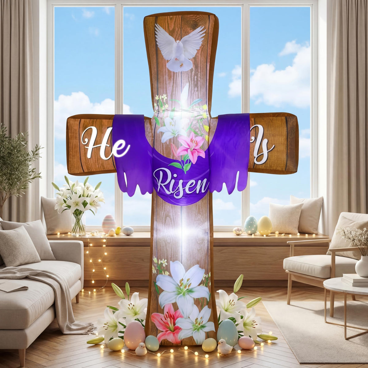 Blueweenly LED-lit cross at night enhances Easter ambiance.