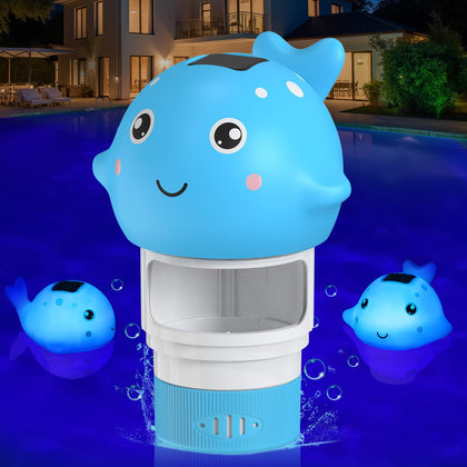 Blufree Whale glow-in-dark floater lights pool at night for safer evening swimming