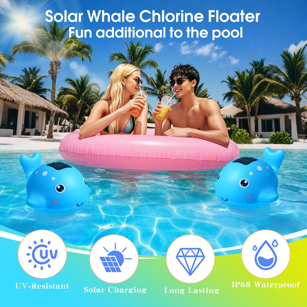 Blufree Whale adds ambient night-time ambiance while helping maintain pool chemistry
