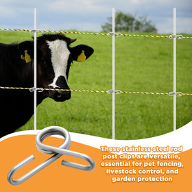 Blulu 50-piece insulator clips simplify large fencing projects.