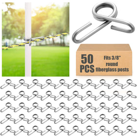 Blulu 50-pack fiberglass fence post clips for 3/8-inch rods, durable and weather-ready.