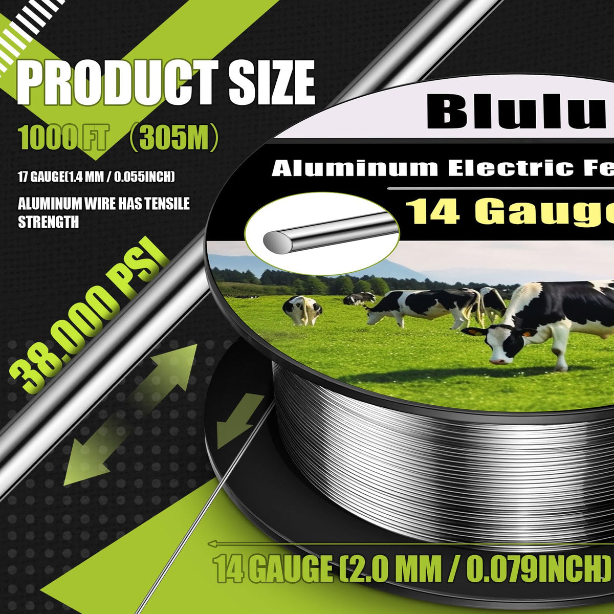 Blulu aluminum-magnesium alloy wire close-up showing strength and weather resistance.