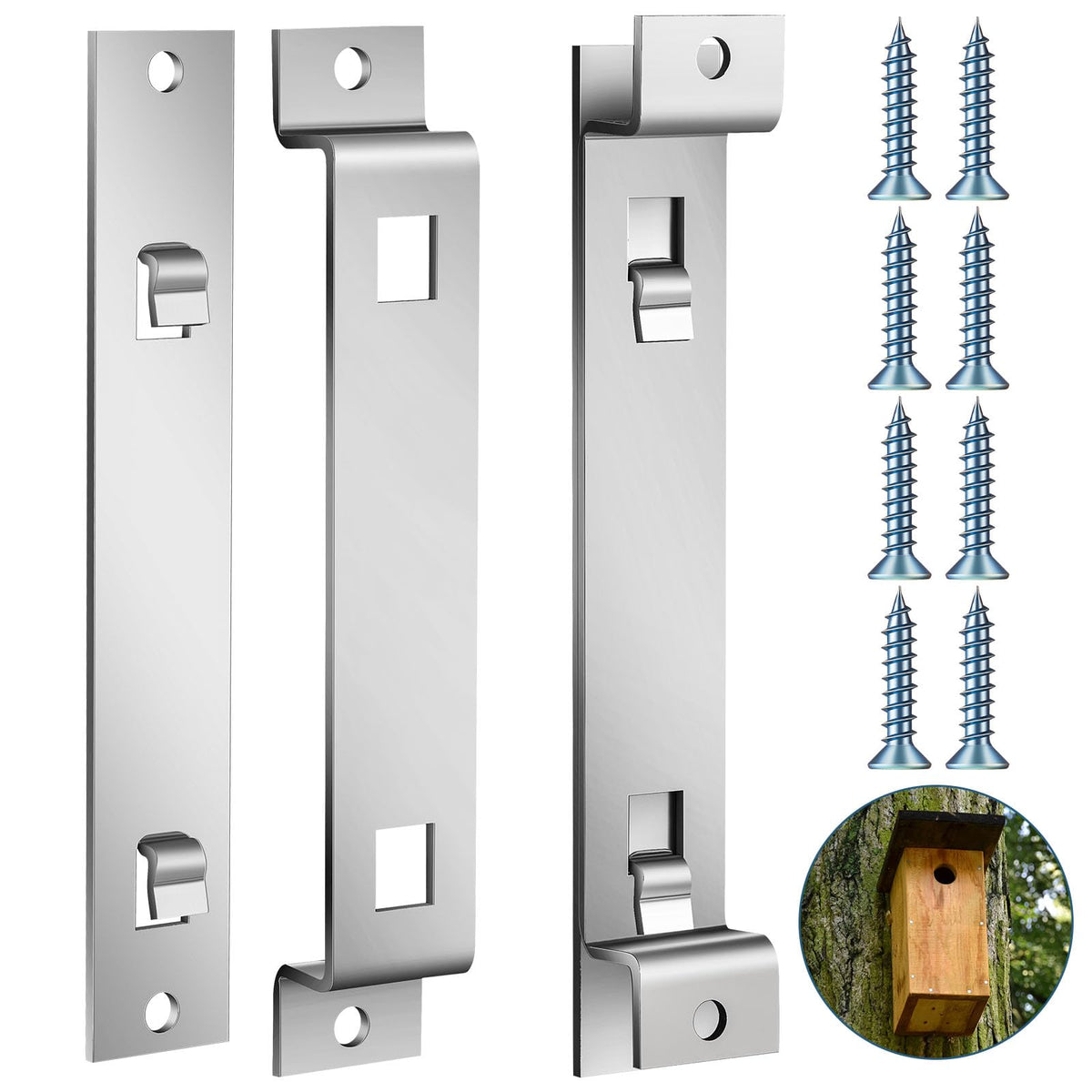 Blulu bird house hanger bracket 4-set mounted on wood for secure outdoor installation.