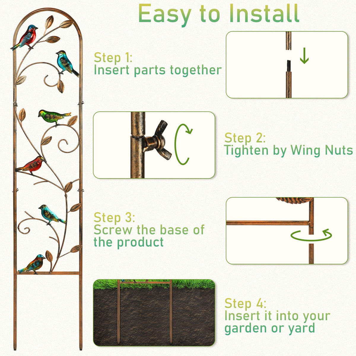 Blulu hummingbird trellis with elegant hummingbird design enhancing floral displays