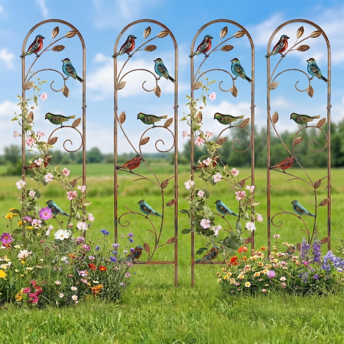 Blulu hummingbird trellis used as garden patio decor for outdoor spaces