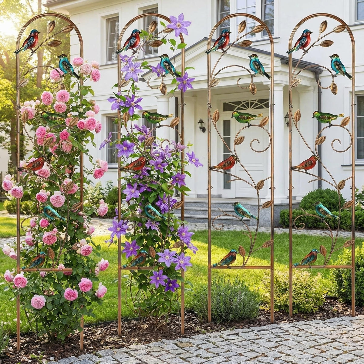Blulu hummingbird trellis 4-pack providing ample space for layered plant arrangements