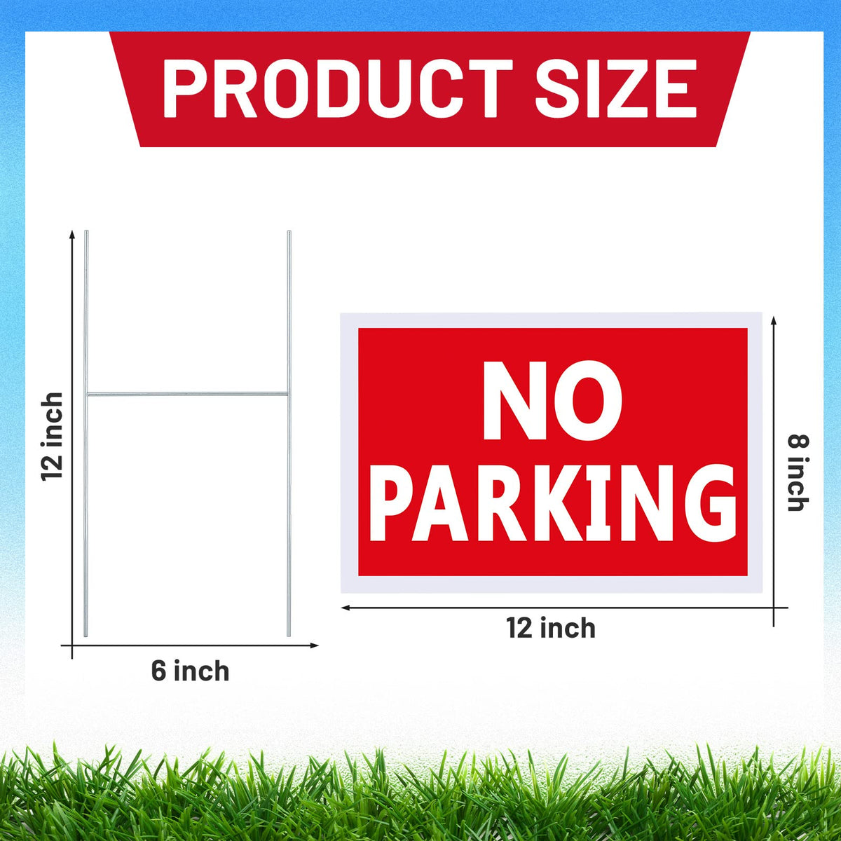 Blulu metal H stake 6x12 inches securing no parking sign on grass