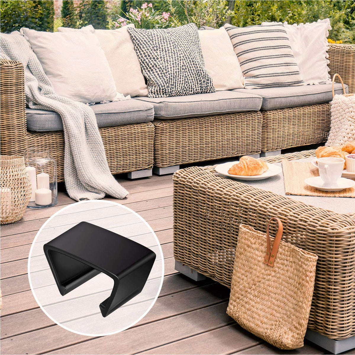 Blulu outdoor sofa clip connects modular sections for a cohesive, gap-free arrangement