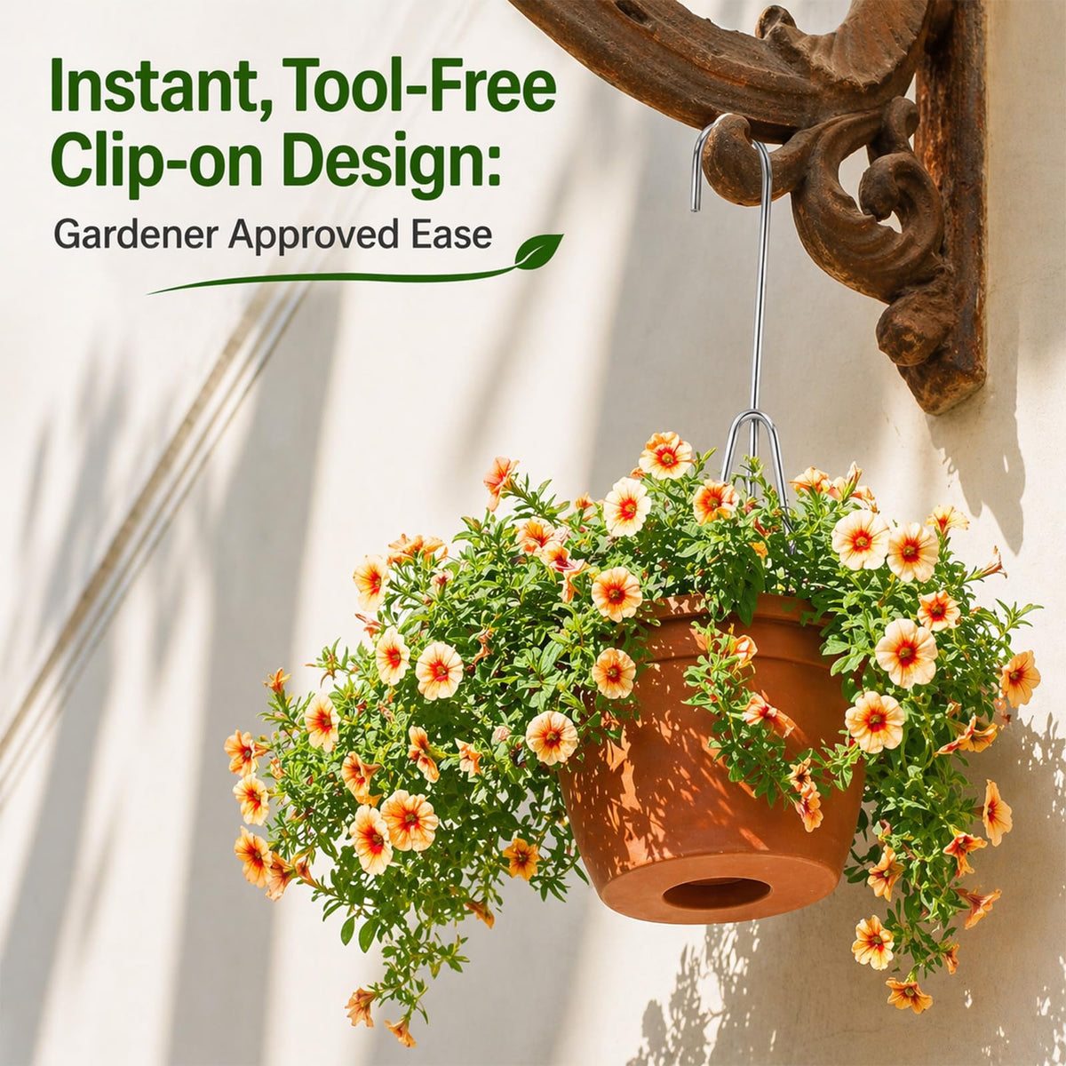 Blulu silver metal wall pot hook holds lightweight plants securely.