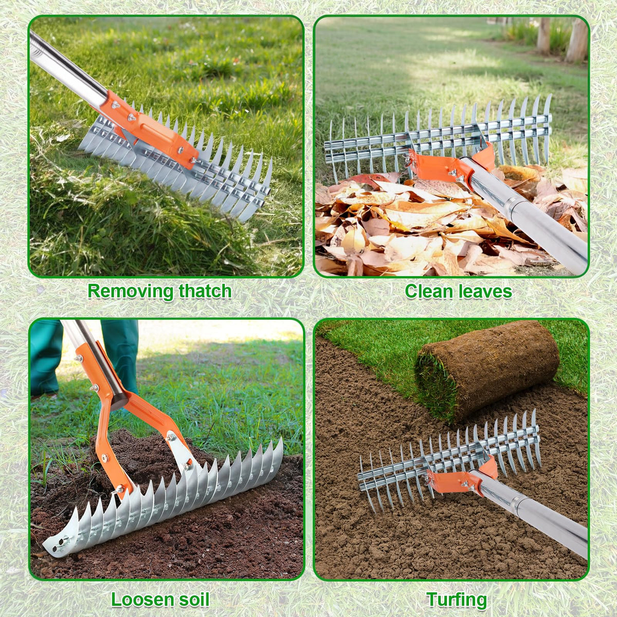 BlumWay 15-inch carbon steel tines for thorough thatch removal and soil turning
