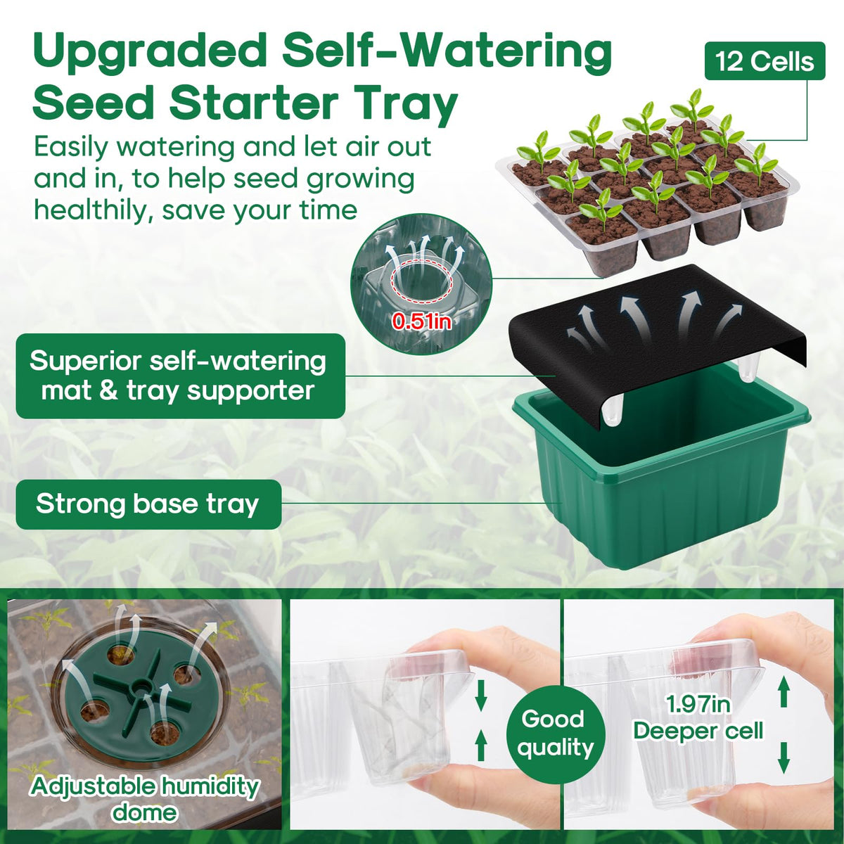 BlumWay humidity dome with adjustable vent helps maintain ideal seed humidity.