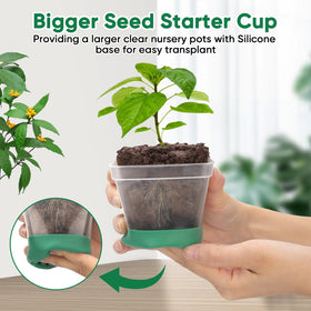 BlumWay clear nursery pots with silicone base enable easy soil release during transplanting.