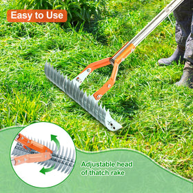BlumWay Grass grooming rake in action for seeding and lawn care