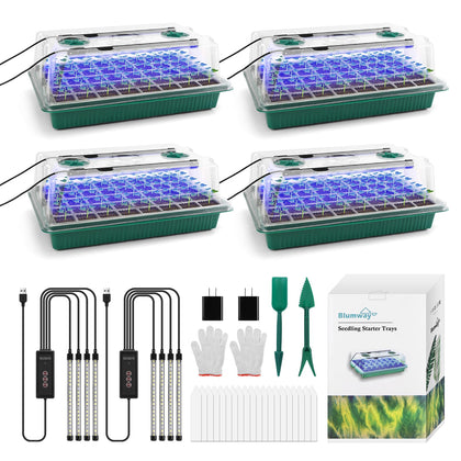 BlumWay seed starter tray with grow light shows 360° spectrum for healthy seedlings