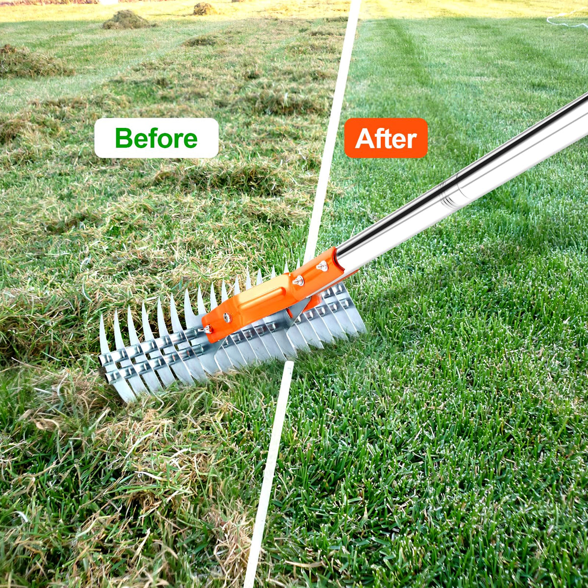 BlumWay Thatch Rake adjustable angle two-sided design improves cleaning efficiency