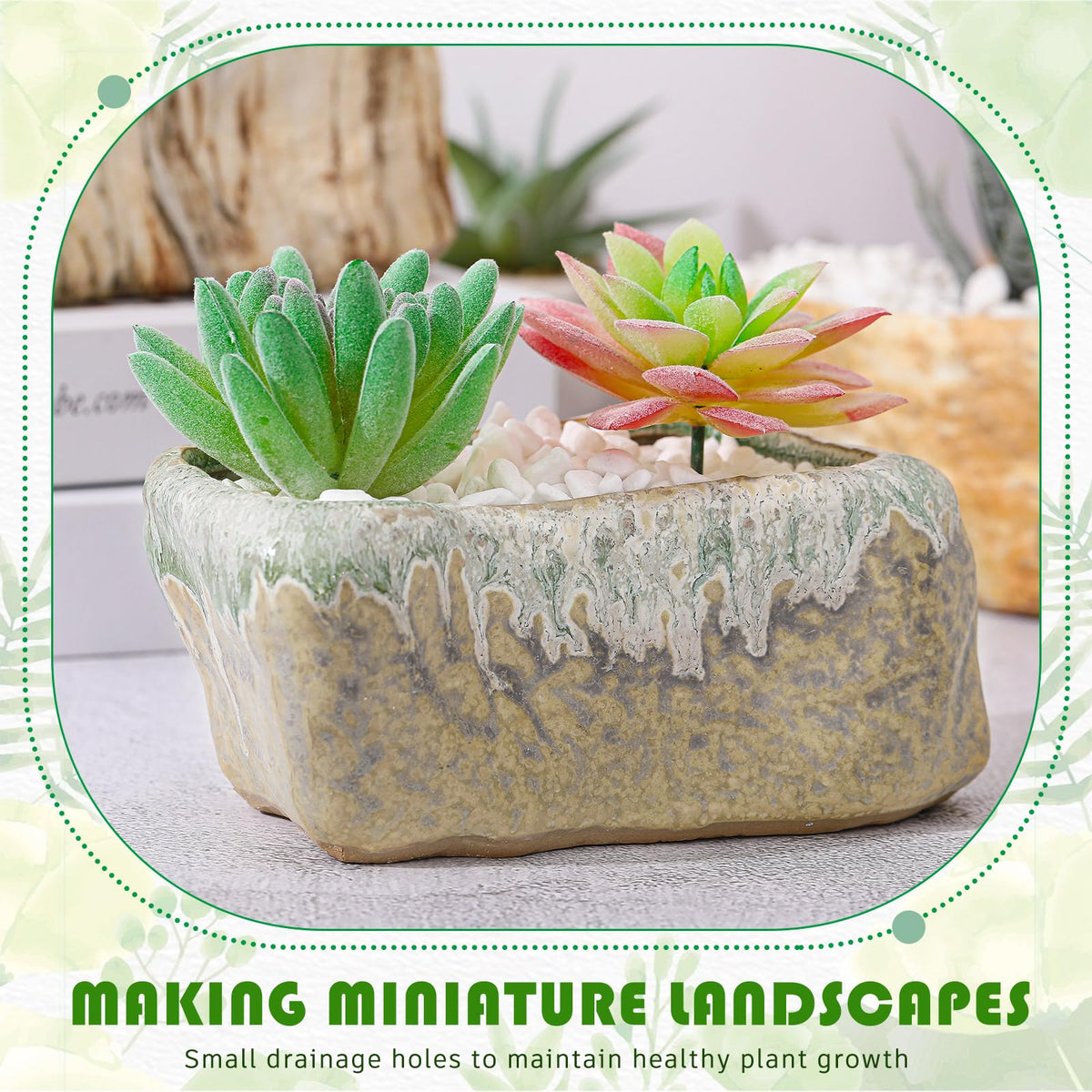Blushtier stone-shape light-green pot suited for small desk plants.