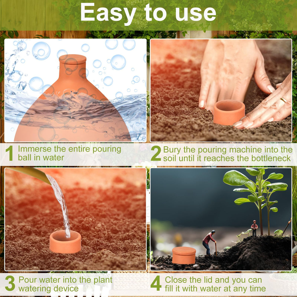 Blushtier teardrop watering pot in garden demonstrates steady drip irrigation