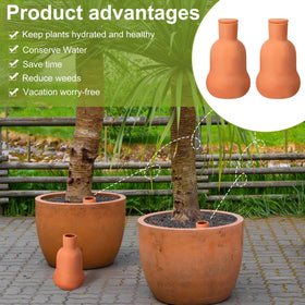 Blushtier terracotta waterer provides consistent hydration during heat or gaps.