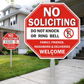 Blynaqu No Soliciting Sign with bold message shown in detailed view.