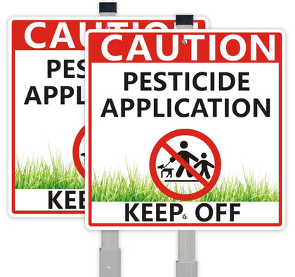 Blynaqu pesticide warning sign with grass graphic for outdoor safety and clear boundary indication.