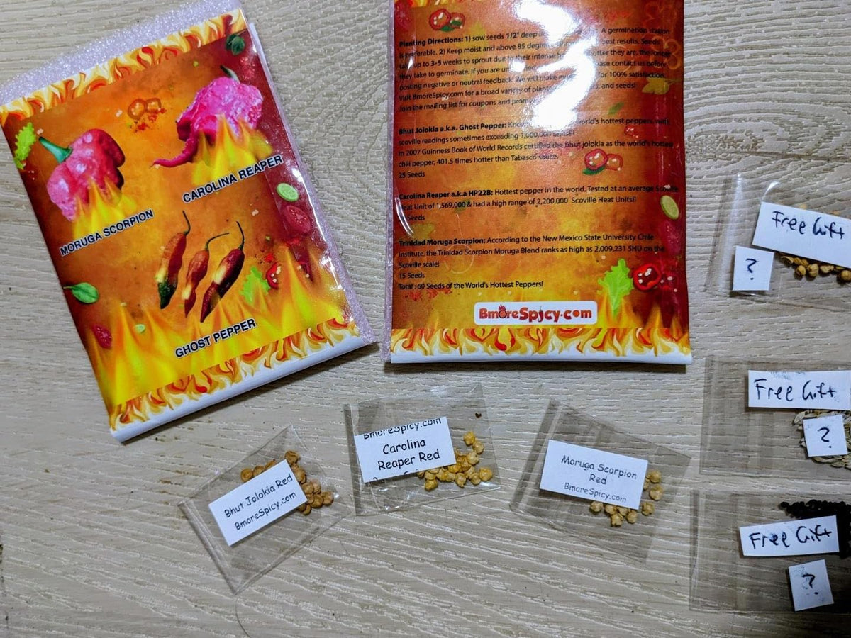 Bmore Spicy Carolina Reaper seeds for indoor starts or sunny outdoor beds.