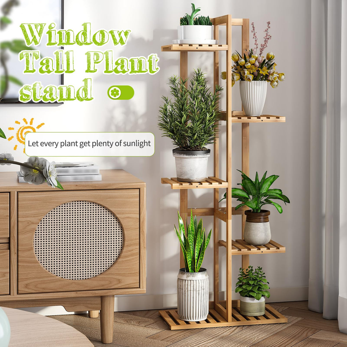 BMOSU 6-pot holder plant rack keeps multiple pots organized and accessible.