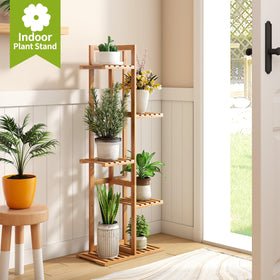 BMOSU bamboo plant stand corner shelf design saves space while displaying plants.