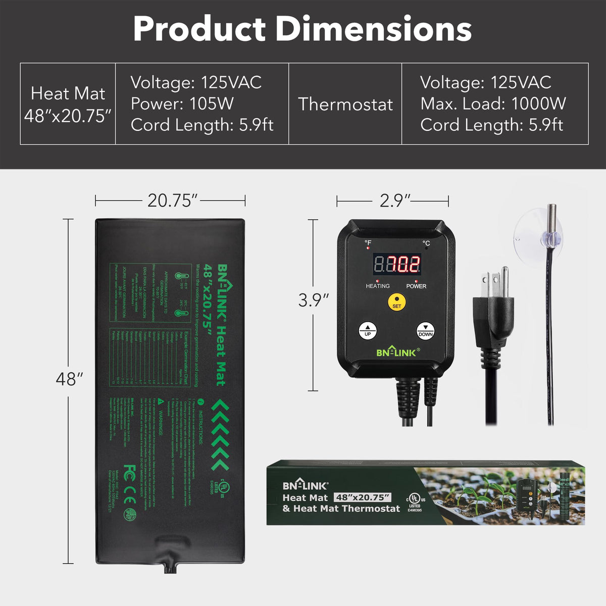 BN-LINK seedling heat mat with controller display shows precise temperature for reliable germination