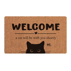 Bnwepo Black Cat Welcome Mat at the front door, durable and low-profile.