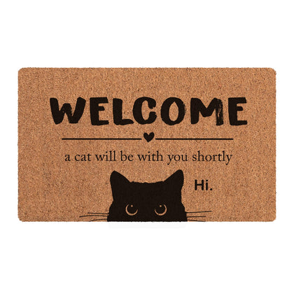 Bnwepo Black Cat Welcome Mat at the front door, durable and low-profile.