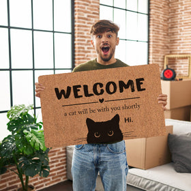 Bnwepo Black Cat Welcome Mat in an indoor entryway with a soft surface.