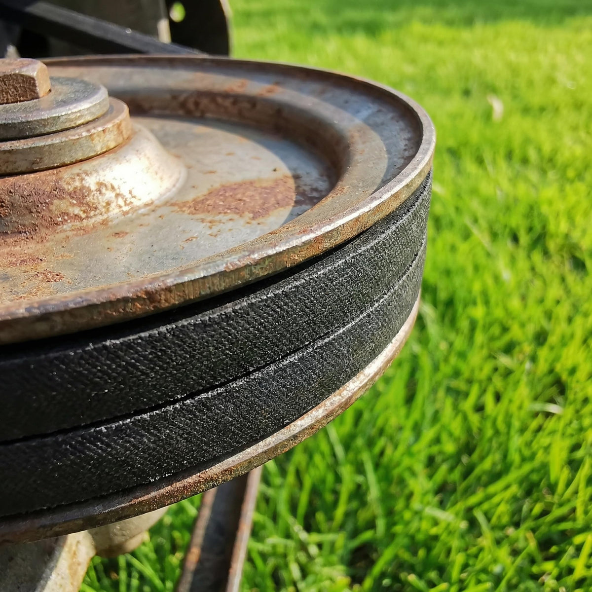 BOAISDHY belt mounted on mower deck during installation.